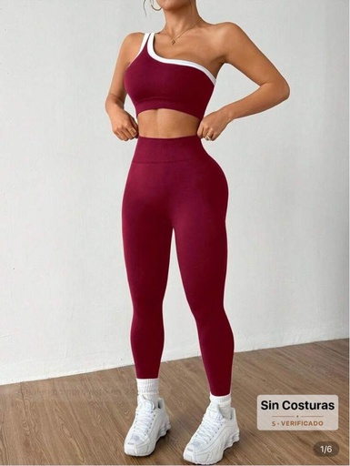 DEWBERA CONJUNTO DEPORTIVO DE MUJER CON TOP DE TIRANTE- CONJUNTO TOP Y LICRA VINO TINTO
