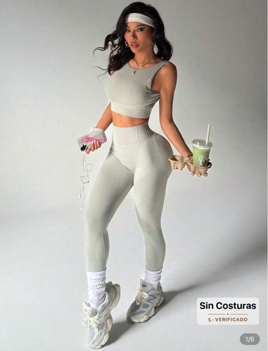 DEWBERA 2 PIEZAS CONJUNTO DE YOGA DE ALTA ELASTICIDAD- CONJUNTO TOP Y LICRA GRIS
